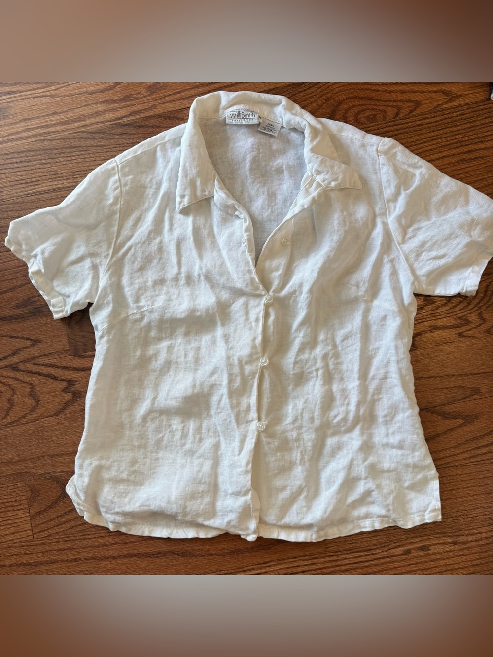 Willi Smith Linen Button Up Shirt Women’s White Short Sleeve Lightweight Blouse